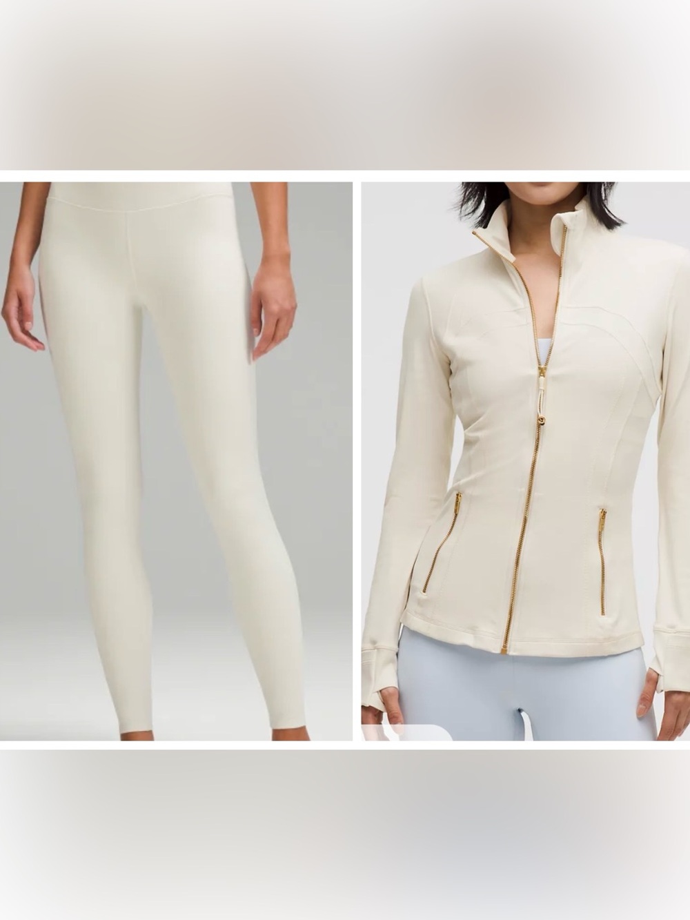 Lululemon Bone Cream and gold set of tights and jacket NWT